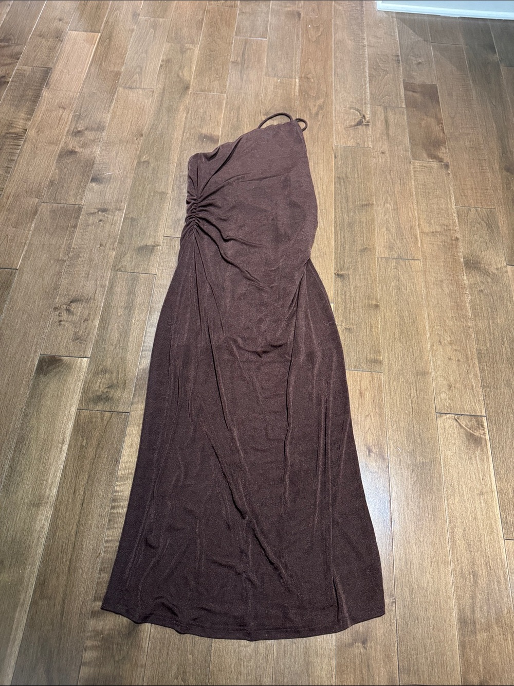 Significant Other One-Shoulder Brown Ruched Maxi Dress